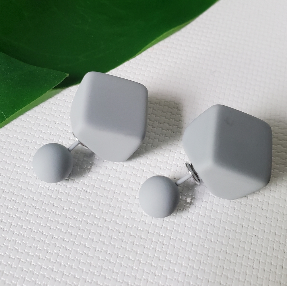 Double Sided Rubber Soft Square Earrings 2 in One